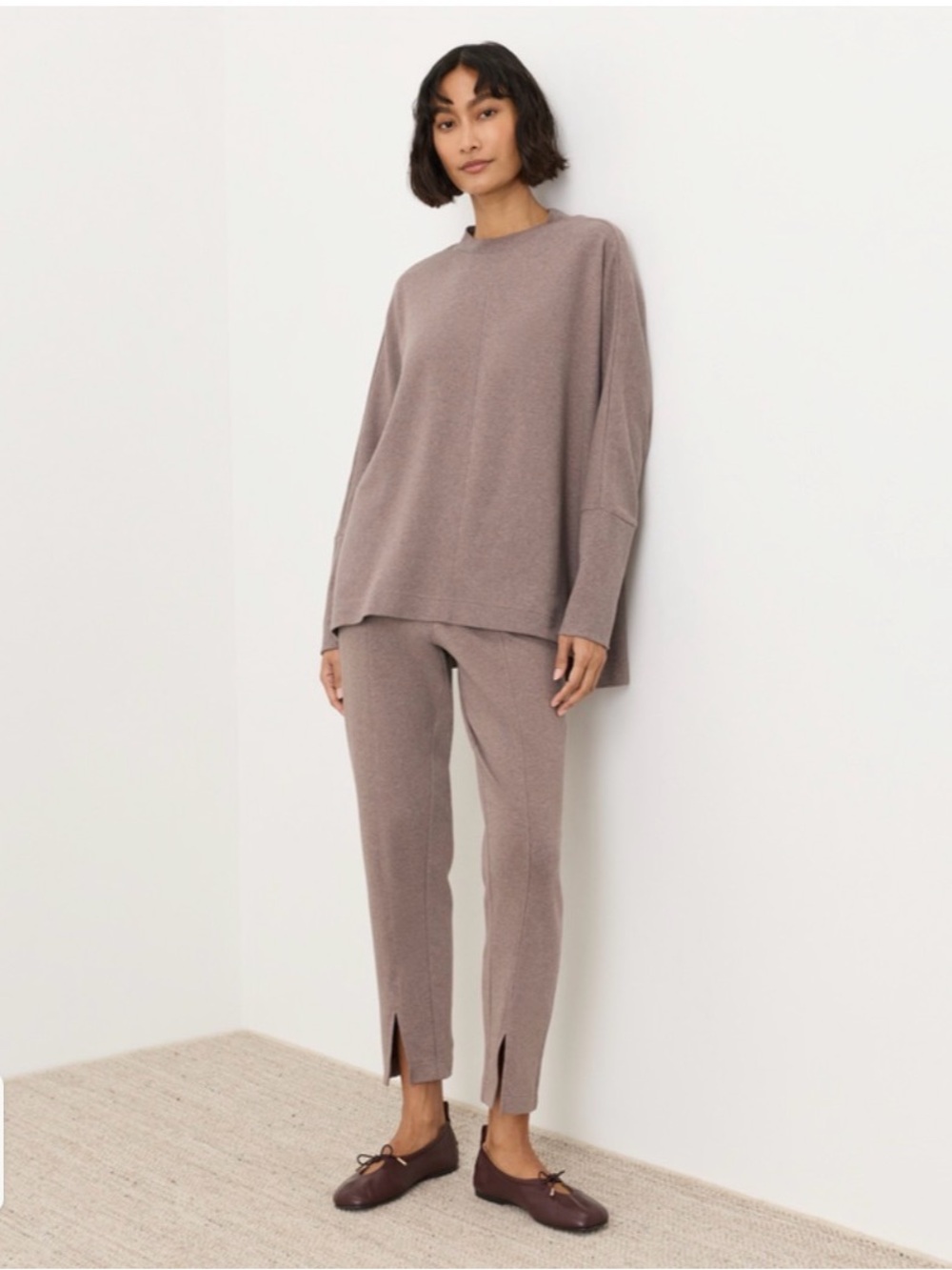 Long-Sleeve Crew Tunic Sweater - Deep Taupe Heather - Picture 2 of 8